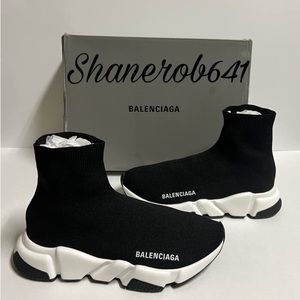 Balenciaga Speed Trainers Black White Women Size 7 NDS BTS Sock Sneakers